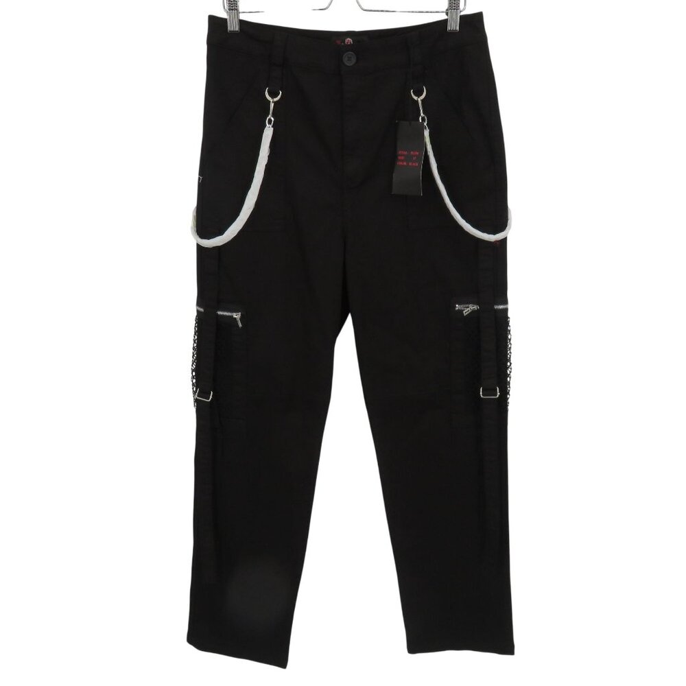Royal Bones Juniors 17 Black Silver Tone Metal Chain Cargo Pants NEW Emo Goth